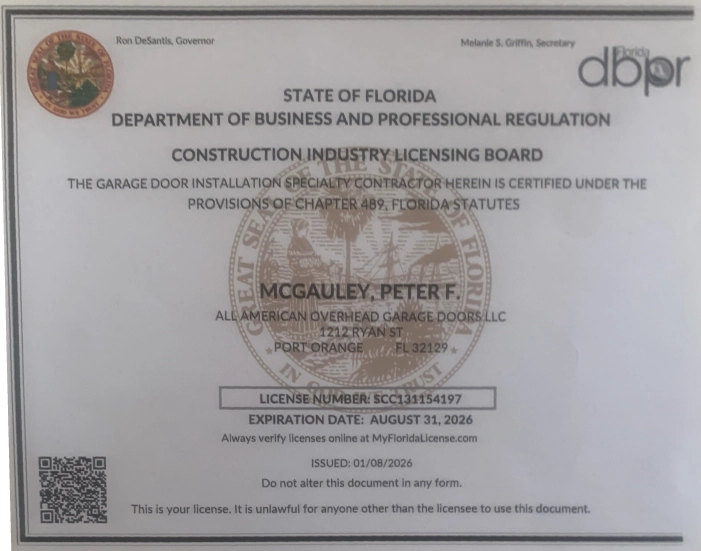 Florida Garage Door License 2026